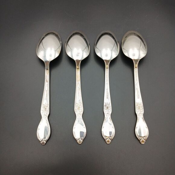 4 pcs Wm Rogers & Son IS Silverplate VICTORIAN ROSE Teaspoon 6" Vtg - Picture 3 of 5